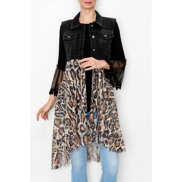 ORIGAMI Jackets & Blazers - NEW ORIGAMI denim and lace vest in black leopard